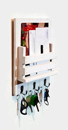 Renewed Décor Sydney Mail Organizer featuring 3 key hooks, single mail slot with a modern rustic design available in 19 colors