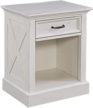 Home Styles Seaside Lodge Nightstand in White Finish, Wide Frame, Plank Top Design with One Drawer and Open Storage, Frame Constructed from Mahogany Wood Solids