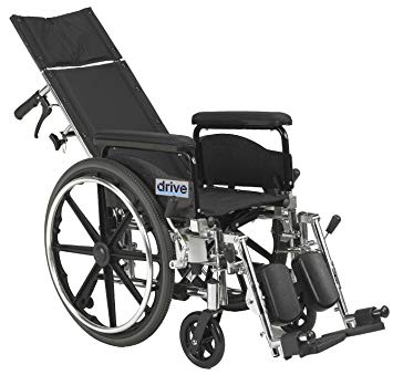 Drive Medical Viper Plus GT Full Reclining Wheelchair, Detachable Full Arms, 18" Seat