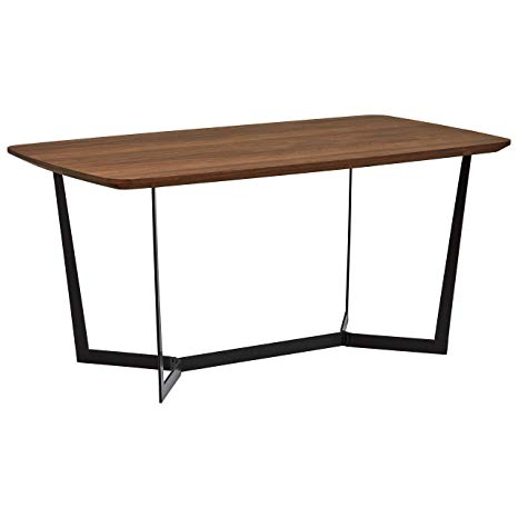 Rivet Modern Industrial Pedestal Dining Room Table, 63"W, Walnut Wood, Metal