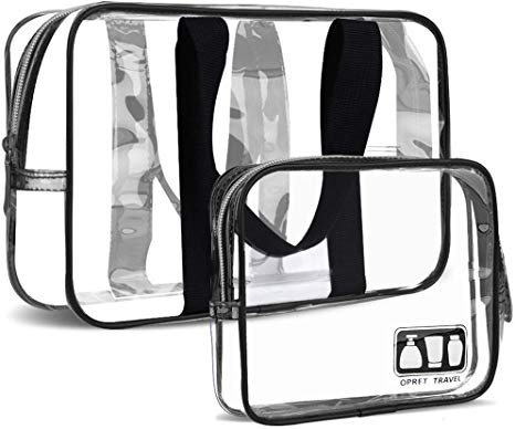 Opret Clear Toiletry Bag, 2 Pack Travel Bags for Carry-on Transparent PVC Cosmetic Organiser TSA/CAA Approved Zipper Pouch for Flight, Gym and Bathroom