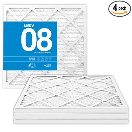 16x25x1 MERV 8 Pleated Air Filters - 16 x 25 x 1 (4-Pack) - Premium Furnace, Air Conditioner and HVAC Filter - Blocks Dust, Mites, Pet Dander, Lint, Pollen - Universal Compatibility - MervFilters