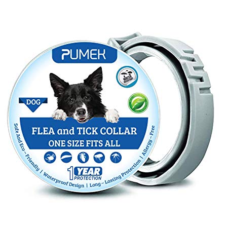 PUMEK Dogs Flea and Tick Collar - Flea and Tick Prevention for Dogs Up to 1 Year - All Weights and Sizes - Adjustable and Waterproof with 100% Natural Flea and Tick Control Collar
