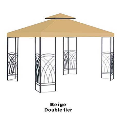 Replacement 10'X10'Gazebo Canopy top Patio Pavilion Cover Sunshade plyester Double Tiers-Beige