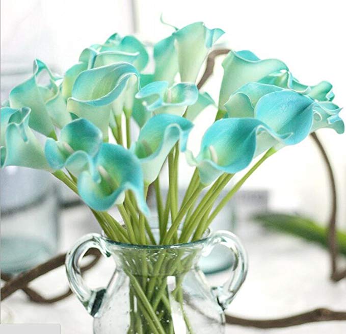 SMYLLS Calla Lily Bridal Wedding Bouquets with Latex Gift Package-Look Like Real,Eco-friendly Odourless Artificial Flowers (12, Diamond Blue)
