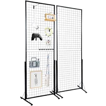 VEVOR 2' x 5.6' Grid Wall Panels Tower, 2 Packs Wire Gridwall Display Racks with T-Base Floorstanding, Double Side Gridwall Panels for Art Craft Shows, Retail Display with Extra Clips and Hooks