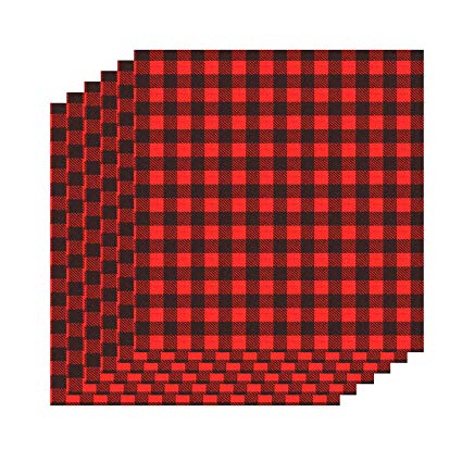 6 Sheets 12×12 Inch Buffalo Plaid Printed Vinyl Sheet, Black and Red Plaid Adhesive Heat Transfer Cloth Craft