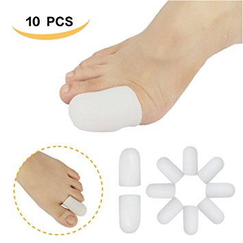 Gel Toe Caps, Toe protectors, Toe Sleeves for Blisters, Corns, Hammer Toes, Ingrown Toenails, Toenails Loss, Friction Pain Relief and More(10 Pcs) (White)