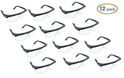 Instapark Valuepak Series SG20 General Purpose Safety Protective Goggles with Black Frame & Clear Lens, 12 per Pack