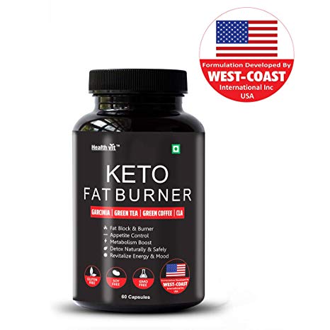 Healthvit Keto Fat Burner Formulated in USA with Garcinia, Green Tea, Green Coffee, CLA - 60 Capsules