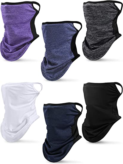 6 Pieces Face Cover Scarf with Ear Loops Ice Silk UV Protection Neck Gaiter Headwear Balaclava for Men Women