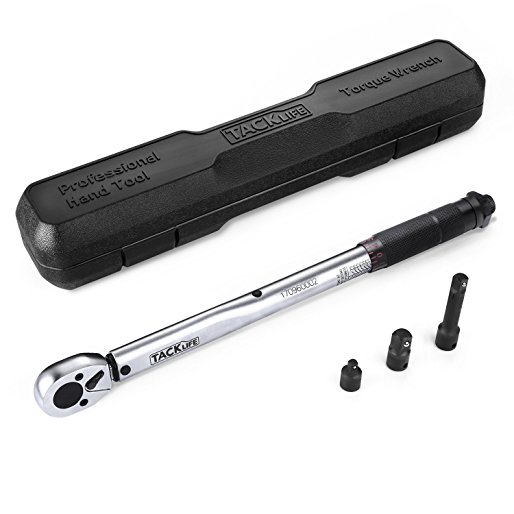 Tacklife HTW1A Torque Wrench, 3/8-inch Drive Click - (10-80 lbf-ft/13.6-108.5Nm) Professional Calibrated Certificated with Extension Bar, Adaptor, Reducer in Case