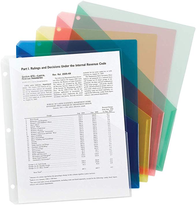 Smead Organized Up Poly Translucent Slash File Jacket, Three-Hole Punched, Letter Size, Assorted Colors, 10 per Pack (85754)