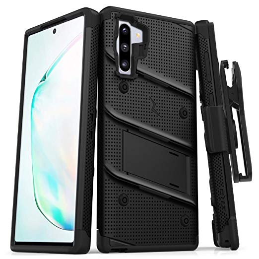 ZIZO Bolt Series Samsung Galaxy Note 10 Case | Heavy-Duty Military-Grade Drop Protection w/Kickstand Included Belt Clip Holster Lanyard (Black/Black)