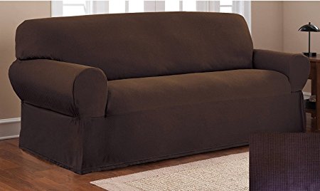 Fancy Collection Sure Fit Stretch Fabric Sofa Slipcover Sofa Cover Solid New #Stella (Coffee/Brown, 1 pc Sofa)