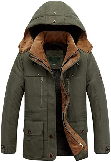Lentta Men's Casual Winter Warm Thick Hooded Heavy Fleece Lined Parka Jacket Coat
