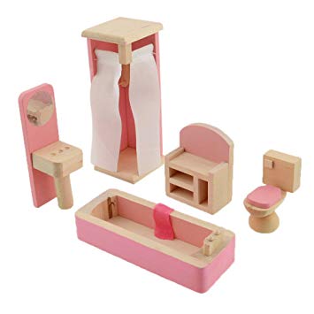 Vktech® Wooden Dollhouse Funiture Kids Child Room Set Play Toy (Bathroom)