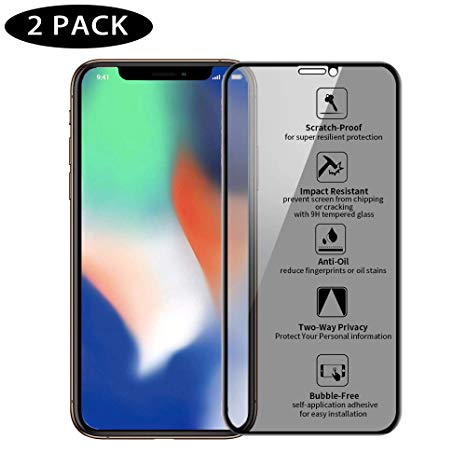 [Tempered Glass] Privacy Screen Protector for iPhone Xs Max [2-Pack] 9H Anti Spy Tempered Glass