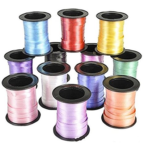 Curling Ribbon - Colorful Assorted- 12 Pack- For Florist, Flowers, Arts & Crafts, Gift Wrapping, Hair, School, Girls, Etc. - Kidsco