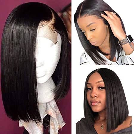 Black Bob Wigs 180% Density 10 Inch Middle Part Pre Plucked Straight Natural Color Lace Frontal Bob for Black Women Full Even Bob Lace Wig