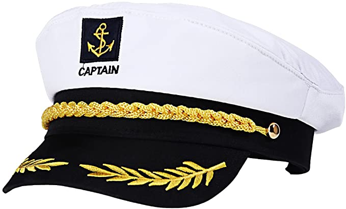 Amosfun Adult Captain Cosplay Hat Cap Yacht Boat Ship Sailor Navy Marine Admiral (White)