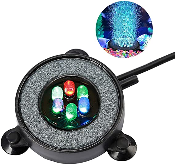 Aquarium Bubble Light, LEDGLE 6 LED Round Fish Tank Air Bubbler, Fish Tank Light with Auto 24 Color Changing LEDs, Fish Tank Stones Accessories Decoration