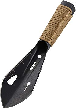 GRM Camping Shovel Garden Trowel 7-in-1 Tactical Multitool, Entrenching Tool for Fishing, Hiking, Backpacking, Outdoor Survival, Gardening (Black)