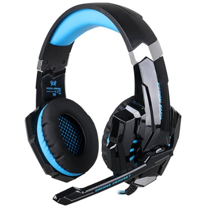PC Gaming Headsets, iRush PS4 Gaming Headphones with Noise Cancelling Mic for Gamers, Stereo Surround Sound Deep Bass Headseet, LED Lights, 3.5mm Over Ear Lightweight Gaming Earphones for PlayStation 4, Computer, PC, Tablet and Mobile Phone (Black/Blue)