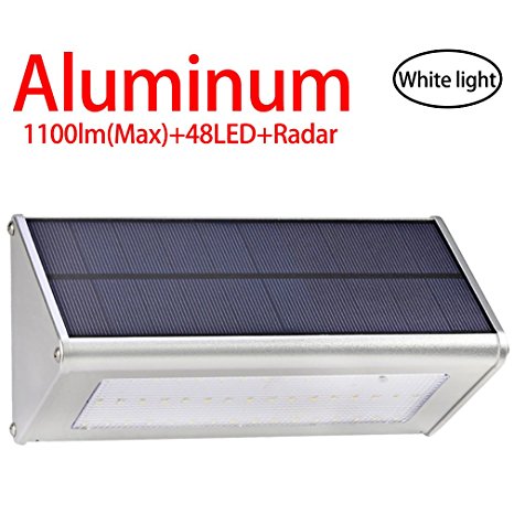 Licwshi 1100 Lumens（Max） Solar Light 48 LED Waterproof Outdoor Aluminum Alloy Housing, Radar Motion Sensor Light for Step, Garden, Yard, Deck -white light( 2017 new Version - 1 Pack)