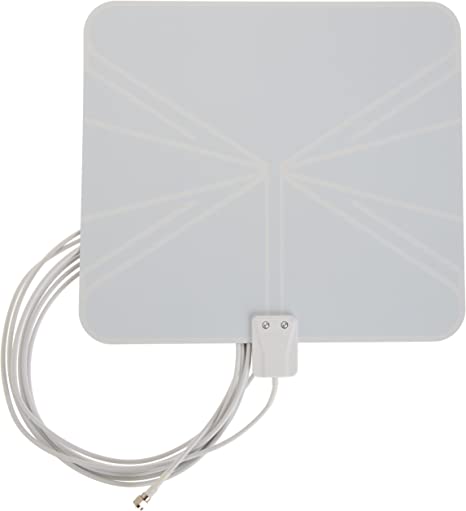 Amazon Basics Digital Amplified Indoor HDTV Antenna 85-110 Miles with Signal Booster Support 4K HD VHF UHF Freeview TV Aerial USB Power Adapter - White