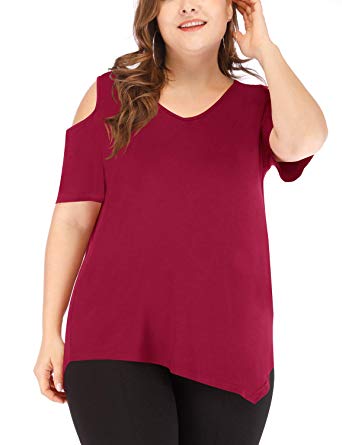 liher Women's Plus Size Tops Casual V Neck Short Sleeve Summer T Shirts 1X-5X