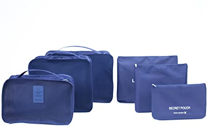 6 Sets Travel Organizers Packing Cubes Luggage Organizers Compression Pouches（Navy Blue）