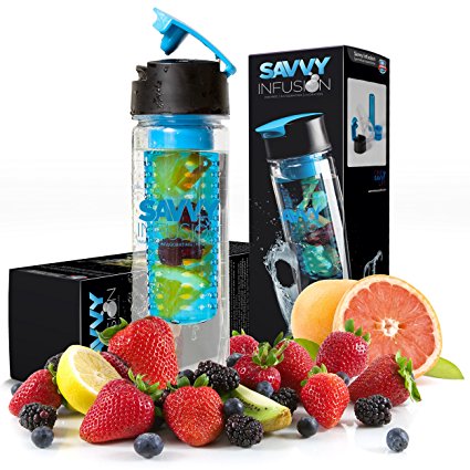 Savvy Infusion - Flip-Top Sport Infuser Water Bottle - Enjoy Delicious Fruit Infused Beverages - Leak Proof Tritan Travel Tumbler - Perfect Infusing and Detox Bottle for Sports & Fitness Enthusiasts