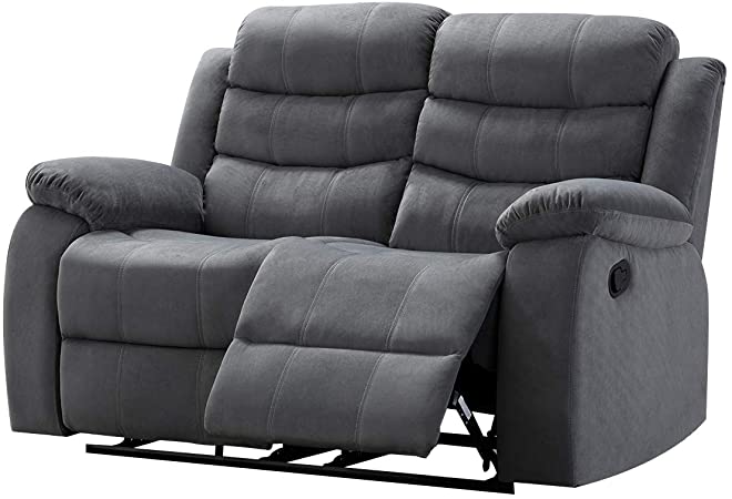 AC Pacific Living Room Upholstered Reclining, Love Seat with 2, Grey