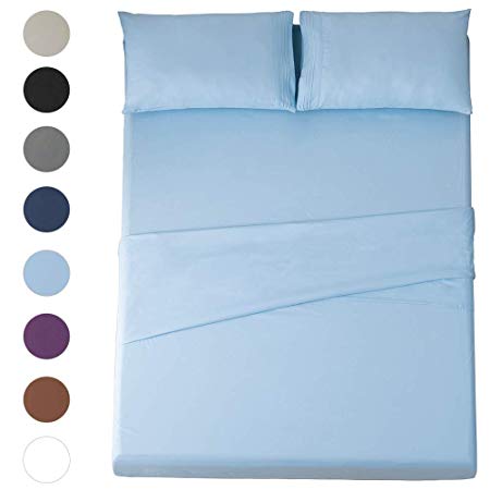 LIANLAM Queen Bed Sheets Set - Super Soft Brushed Microfiber 1800 Thread Count - Breathable Luxury Egyptian Sheets 16-Inch Deep Pocket - Wrinkle and Hypoallergenic-4 Piece(Queen, Lake Blue)