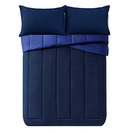 HONEYMOON HOME FASHIONS Twin Reversible Comforter Set, Navy and Blue