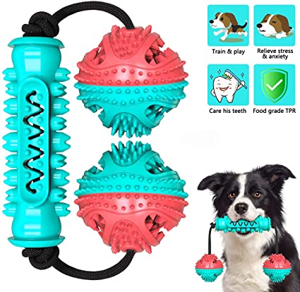 LC-dolida Dog Toothbrush Teeth Cleaning Chew Toys Puppy Teething Brushing Stick Toys for Pet Aggressive Chewers Interactive Boredom Dog Puzzle Treat Food Dispensing Ball Toys for Small Large Dogs