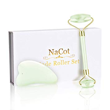Jade Face Roller for Face Beauty Set Gua Sha Scraping Massage Tool for Anti Aging Cold Therapy,Slimming & Skin Tightening Natural Quartz Facial Jade Roller for Face Neck(Green)