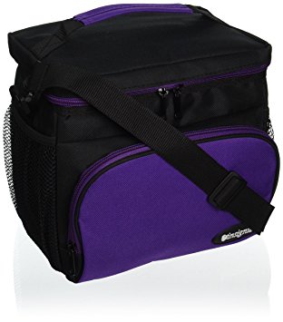 Insulated Lunch Bag: Insignia Mall Adult Lunch Box For Work, Men, Women With Adjustable Strap, Front Pocket and Side Pocket [Unisex Lunch Bags] H: 8.4" x W: 6.3" x L:9.1" (Black and Purple)