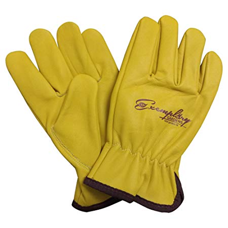 Heavy Duty Goatskin Leather Work Gloves for Men and Women. General Purpose Utility, Driver, Rigger, Safety, and Gardening Gloves (Medium, Yellow)