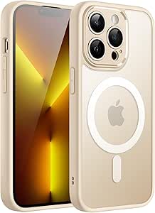 JETech Magnetic Case for iPhone 13 Pro 6.1-Inch, Compatible with MagSafe, Translucent Matte Back Camera Lens Full Protection Slim Shockproof Phone Cover (Light Gold)