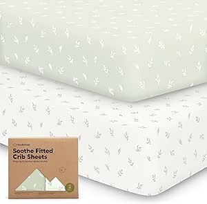 2-Pack Organic Crib Sheets for Boys, Girls - Jersey Fitted Crib Sheet, Baby Crib Sheets Neutral, Crib Mattress Sheet, Cotton Crib Sheets, Breathable Crib Sheet, Baby Mattress Sheets (Herb)