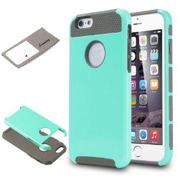 Lumsing Hybrid Double Layer Armor Defender Case for Apple iPhone 66s with Screen Protector Mint GreenGrey