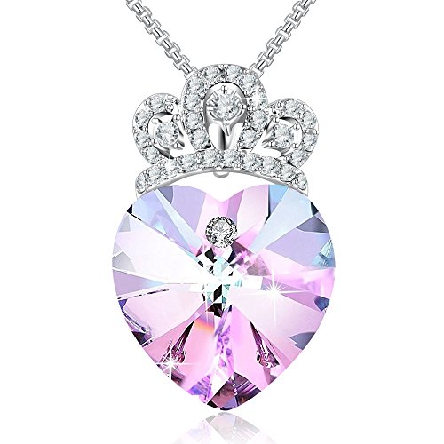 Christmas Gifts"My Little Princess"Crown Purple Love Heart Pendant Necklace for Girlfriend Love Wife Girl,Crystal from Swarovski