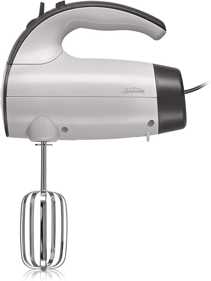 Sunbeam 2525 220-Watt 6-Speed Retractable Cord Hand Mixer, White/Grey