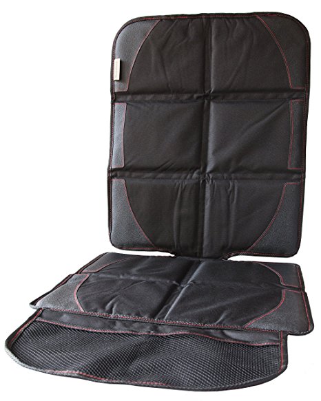 Car Seat Protector|Best For Protecting Front & Back Seats|Leather,Fabric,Vinyl or Cloth|One Size Fits Most Cars/SUV|Secure Fit With Adjustable Straps|Bonus Storage Pockets For Child & Baby Items
