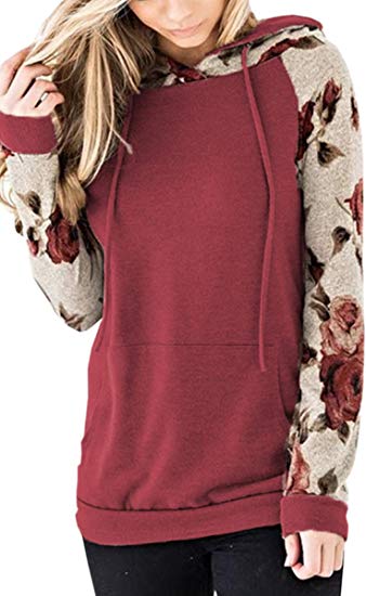 Angashion Women's Floral Printed Long Sleeve Pullover Hoodies Sweatshirt with Pocket