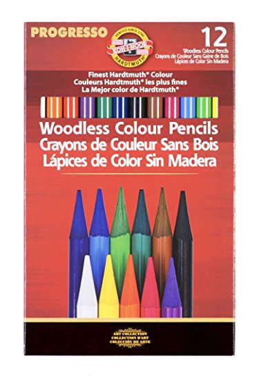 Koh-I-Noor Progresso Woodless Colored 12-Pencil Set, Assorted Colored Pencils (FA8756.12)