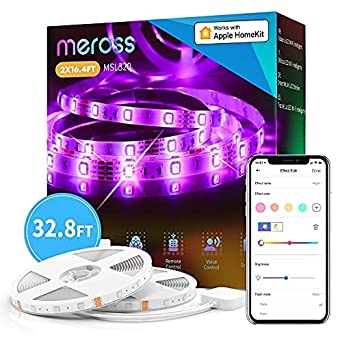 meross Smart LED Light Strips, 32.8ft Wi-Fi RGB Strip Lights Work with Apple HomeKit, Amazon Alexa, Google Assistant and SmartThings, Voice Control, Timer & Schedule