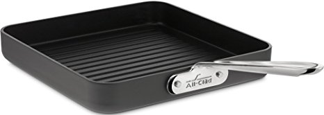 All-Clad 3011 Hard Anodized Aluminum Scratch Resistant Nonstick Anti-Warp Base Dishwasher Safe Square Grill Pan Cookware, 11-Inch, Black